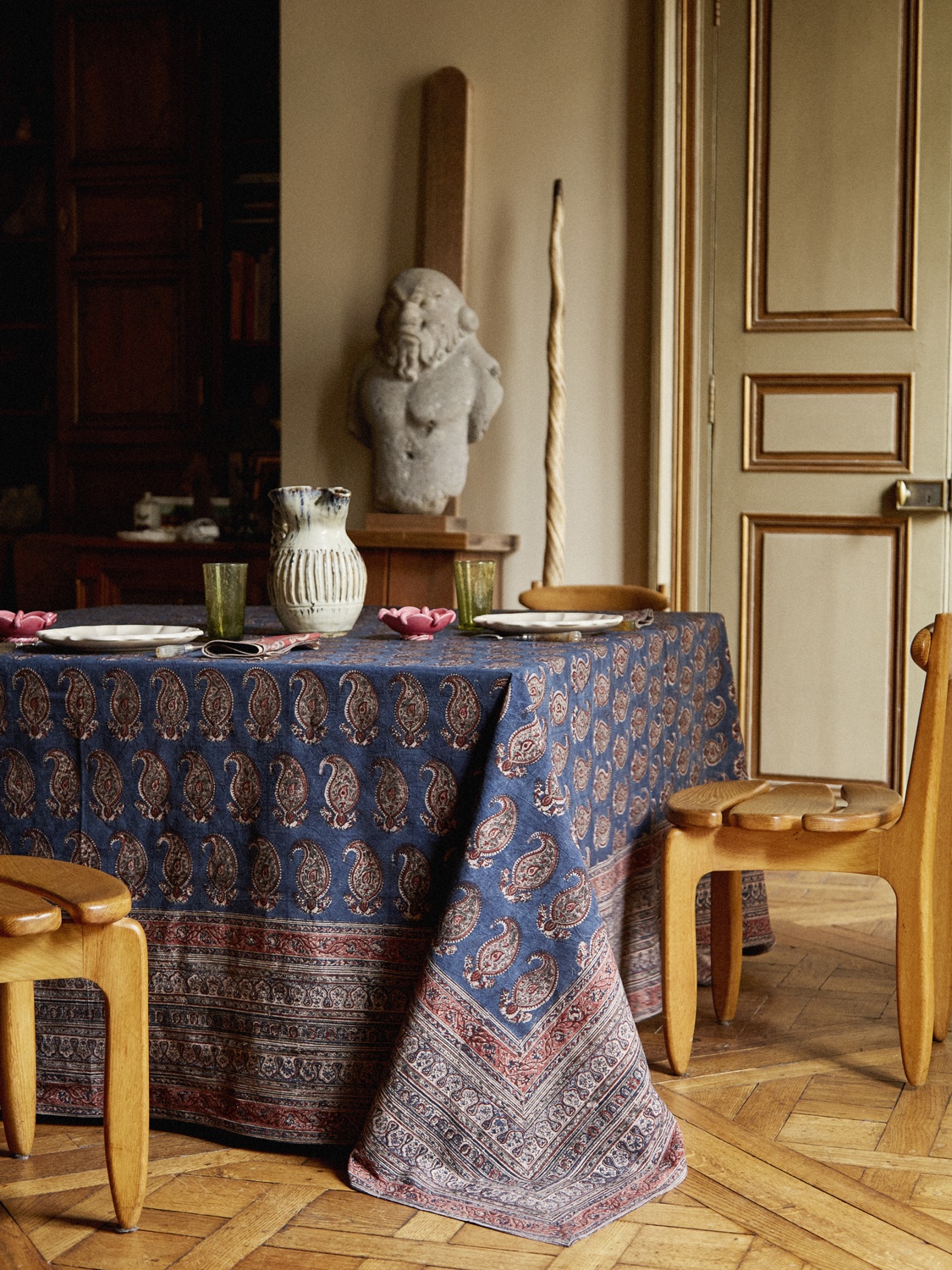 Nappe Plaid Jeté De Lit En Kalamkari 100% Coton - Motif Cachemire Rectangulaire 220x250 Cm